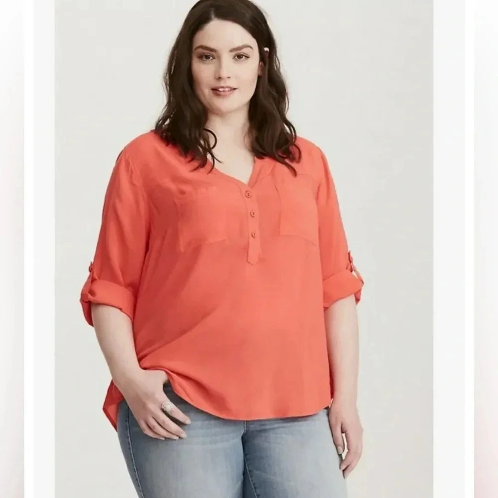 Torrid Georgette Popover 3/4 Sleeve Blouse Size 2